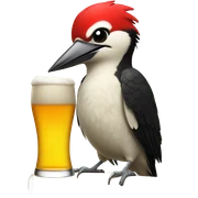 woodpecker holding a beer sticker