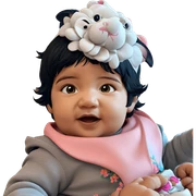 baby girl with cat and flower sticker
