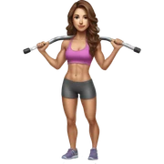 Hyperrealistic pencil drawing of athletic sexy girl in full height with brown hair and barbell sticker