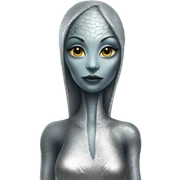 reptilian alien woman in silver dress sticker