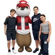 smiling girl among boys indoors sticker