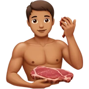 Man rubbing meat sticker
