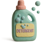 detergent bottle in claymation style with bubbles and a playful label, pastel palette sticker