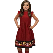 smiling girl in red dress sticker