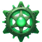 green mechanical orb with green star in middle sticker