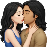 pale woman with long black hair, kissing a tan man with shoulder length wavy black hair sticker
