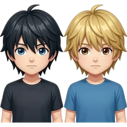 L der Anime Charakter von death note er hat schwarzr haare nd blond er hat braune augen sehr blasse haut blaues t-shirt sticker