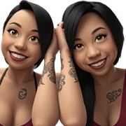 smiling sisters with tattoos sticker