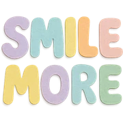 Soft pastel rainbow puffy lettering for "Smile More", cute bubble font, no frame, isolated for stickers, transparent background sticker