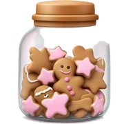 Realistic glass cookie jar with light pink lid full of gingerbread cookies isolated.  sticker