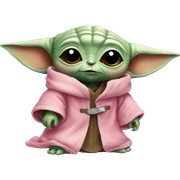 Baby yoda wearing pink sticker