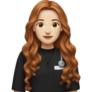 white girl. long wavy auburn hair. Black Scrubs.  sticker