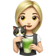 Cute girl holding a cat and cup of iced matcha  sticker