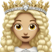 White-skinned woman, long blonde hair, crown on head, cold expression, queen sticker