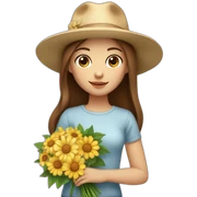 white skin, Girl with a hat, brown hair straight to the shoulders, holding a bouquet of flowers sticker