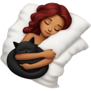 tanned girl long burgundy hair sleeping with black kitty sticker