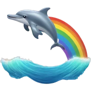 Ocean with a dolphin flying over a rainbow sticker