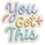 "You Got This" in soft pastel rainbow calligraphy, cute doodle style, gentle shadow, journaling sticker, transparent background sticker