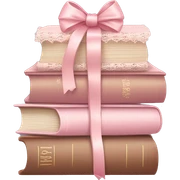 pastel pink and brown stack of books with lace ribbon and bow sticker