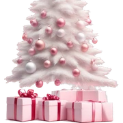 Light pink Christmas gifts under a white Christmas tree  sticker