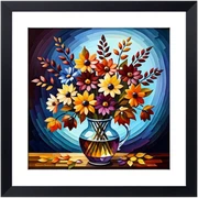 picture frame with painting of autumn flowers, Vibrant colors, Afremov style sticker