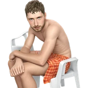 topless boy in grassy chair sticker