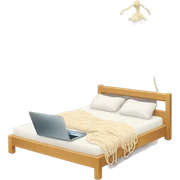 Bed + laptop + yarn sticker