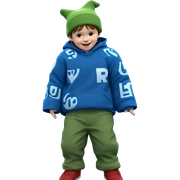 happy boy with car hat sticker