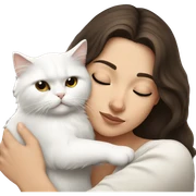 Brunette woman snuggling white Persian cat sticker