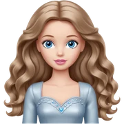 There are grey hearts all around Barbie girl Chestnut long wavy hair and blue eyes is In pale silver clothes sticker