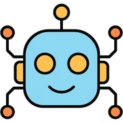 AI robot face with circuit patterns, minimal tech design sticker