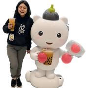 happy boy with bubble tea sticker