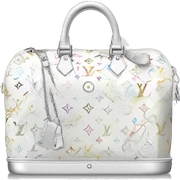 White Designer Louis Vuitton bag with silver monogram and silver trim sticker