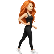 beautiful fair skin red orange long hair white girl cardio black leggings black top beautiful girly full body workout walking headphones side profile sticker