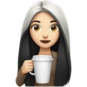 pale girl with a long black hair drinking a coffe sticker