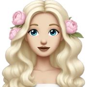 White bride with long light blonde hair and blue eyes with light pink peonies in hair white skin sticker