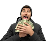 boy with money and tongue sticker
