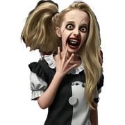 blonde girl doll horror scene sticker