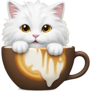 fluffy white cat drinking capucino sticker
