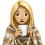 Blonde girl inside a blanket sipping coffee eyes closed sticker