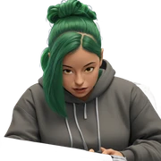 girl with green hair holding phone sticker