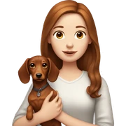 Brown haired haired girl with pale skin holding ginger dachshund sticker