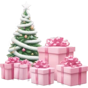 Light pink Christmas gifts under a white Christmas tree  sticker