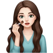  beautiful pale brunette girl with long hair doing her makeup  sticker