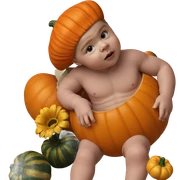 boy with pumpkin and flowers sticker
