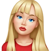 female, wearing red shirt, long blonde hair with bangs sticker