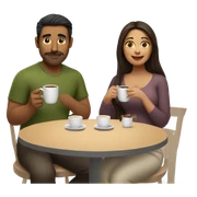 Thick brunette woman drinking coffee with Indian man sticker