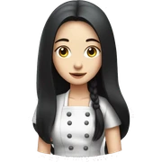 Pale girl with long black hair cooking  sticker