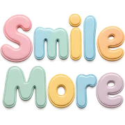 Cute bubble font "Smile More" in soft pastel rainbow puffy lettering, no frame, isolated for stickers, transparent background sticker