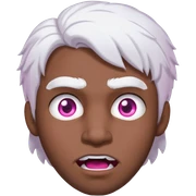 Um homem jovem sem barba, de pele negra, com cabelos médios e brancos como neve, e olhos de iris rosa pink muita raiva, com pele negra sticker